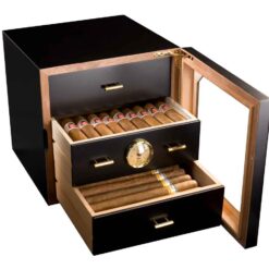 Adorini Chianti Deluxe Black Cigar Humidor - Medium - 100 Cigar Capacity