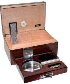 Angelo High Lacquered Striped Humidor with Accessories Beginners Set