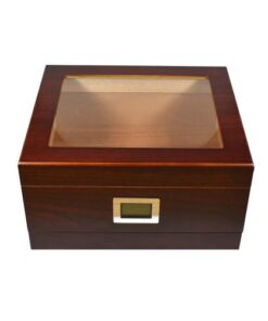 Chalet Glasstop Humidor, Storage Drawer & Digital Hygrometer - Cherry - 50 Cigar