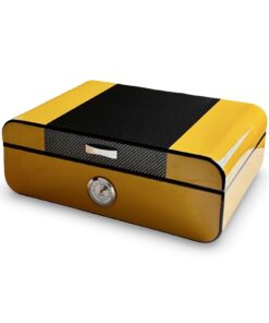 Yellow and Carbon Fibre Finish Humidor – 30 Cigar Capacity