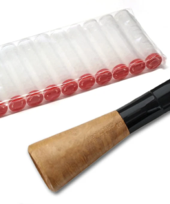 Denicotea Filtered Real Briar Wood Cigar Holder. This Denicotea cigar holder is suitable for cigars that are approximately 45 ring gauge or 18mm in diameter. It takes a 9mm disposable filters which needs to be replaced after a few cigars. It is advised that you change the filter once it turns brown. With an elegant finish in real briar wood, accompanied by a black plastic mouthpiece. Just separate the two to change the filter and clean the device. This device is 86mm long and fits comfortably in your hand. The Denicotea holder design ensures that the taste is unchanged and the use is comfortable. Holder can only be used with Denicotea filters. Only an original Denicotea filter guarantees a tight fit so that no smoke can bypass the filter. This devices measures 86mm long and weighs 10g.